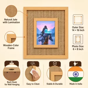 Lord Shiva Laminated Jute Wall Photo Frame, 14 X 16 Inch (F173952)
