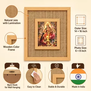 Goddess Lakshmi Laminated Jute Wall Photo Frame, 14 X 16 Inch (F174108)
