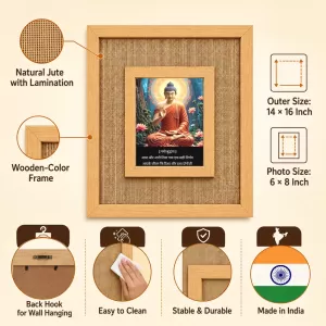 Buddha Laminated Jute Wall Photo Frame, 14 X 16 Inch (F174222)