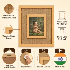Baby Hanuman Laminated Jute Wall Photo Frame, 14 X 16 Inch (F174247) Baby Hanuman Laminated Jute Wall Photo Frame, 14 X 16 Inch (F174247)