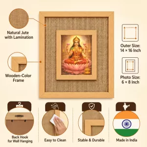 Goddess Lakshmi Laminated Jute Wall Photo Frame, 14 X 16 Inch (F174279)