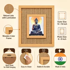 Buddha Laminated Jute Wall Photo Frame, 14 X 16 Inch (F174305)