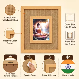 Buddha Laminated Jute Wall Photo Frame, 14 X 16 Inch (F174406)