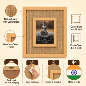 Buddha Laminated Jute Wall Photo Frame, 14 X 16 Inch (F174420)