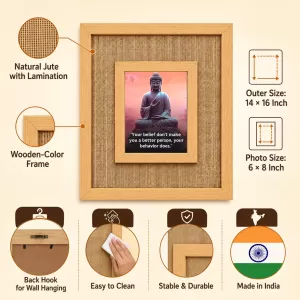 Buddha Laminated Jute Wall Photo Frame, 14 X 16 Inch (F174503)
