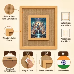 Lord Shiva Laminated Jute Wall Photo Frame, 14 X 16 Inch (F174528)