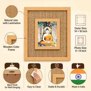 Buddha Laminated Jute Wall Photo Frame, 14 X 16 Inch (F174787)