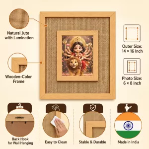 Durga Maa Laminated Jute Wall Photo Frame, 14 X 16 Inch (F174915)