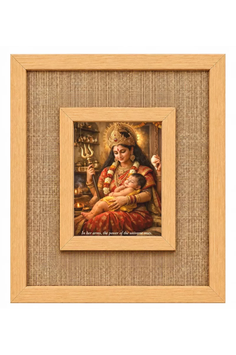 Maa With Durga Boy  Laminated Jute Wall Photo Frame, 14 X 16 Inch (F173870)