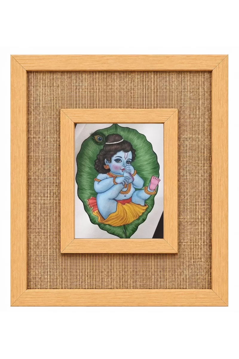 Baby Krishna Laminated Jute Wall Photo Frame, 14 X 16 Inch (F173891)