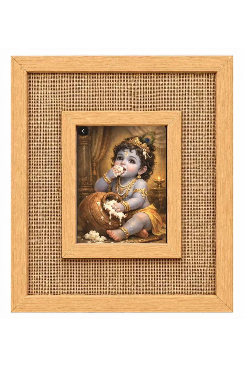 Baby Krishna Laminated Jute Wall Photo Frame, 14 X 16 Inch (F173900)