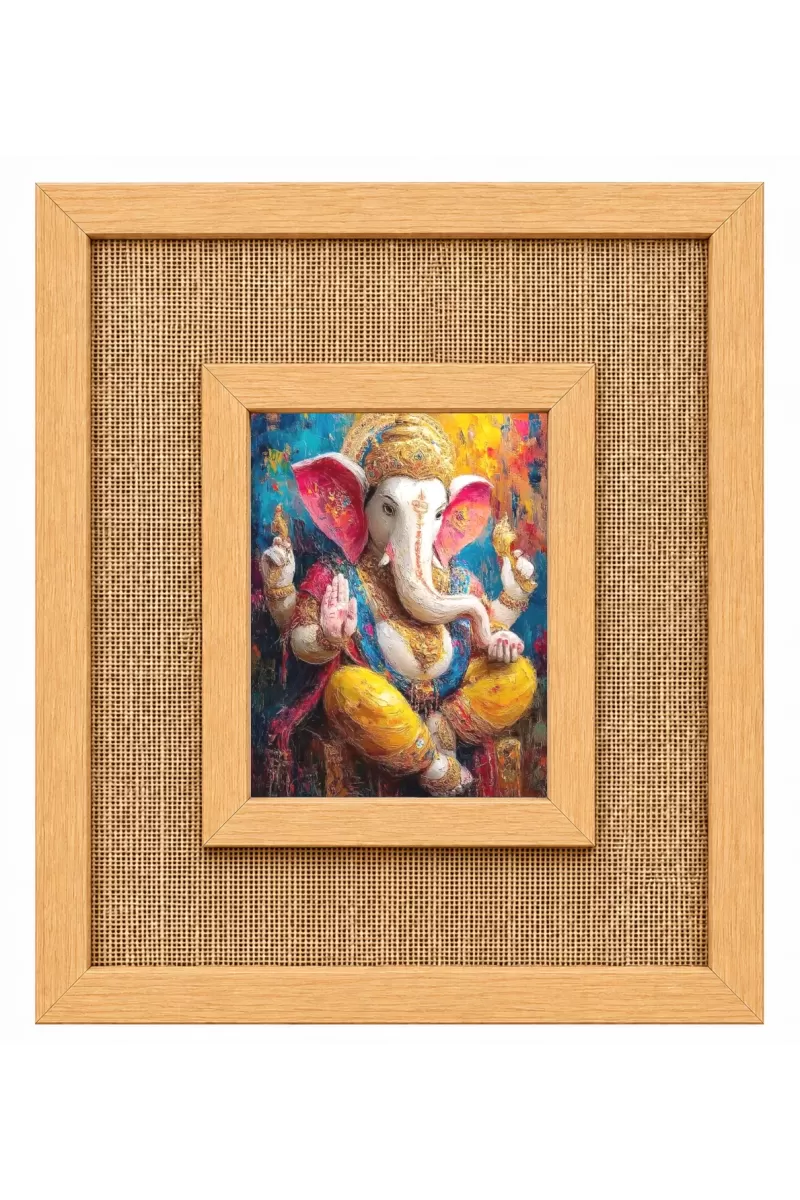 Lord Ganesha Laminated Jute Wall Photo Frame, 14 X 16 Inch (F173904)