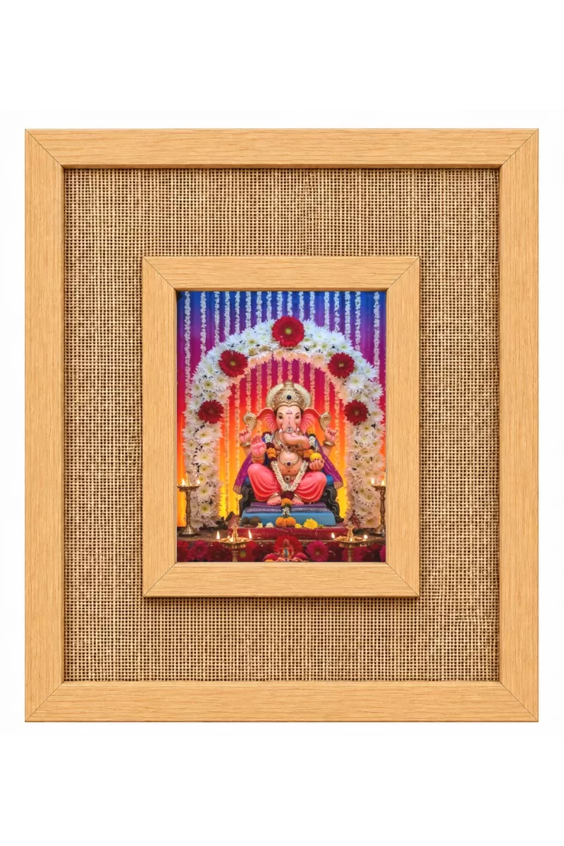 Lord Ganesha Laminated Jute Wall Photo Frame, 14 X 16 Inch (F173920)