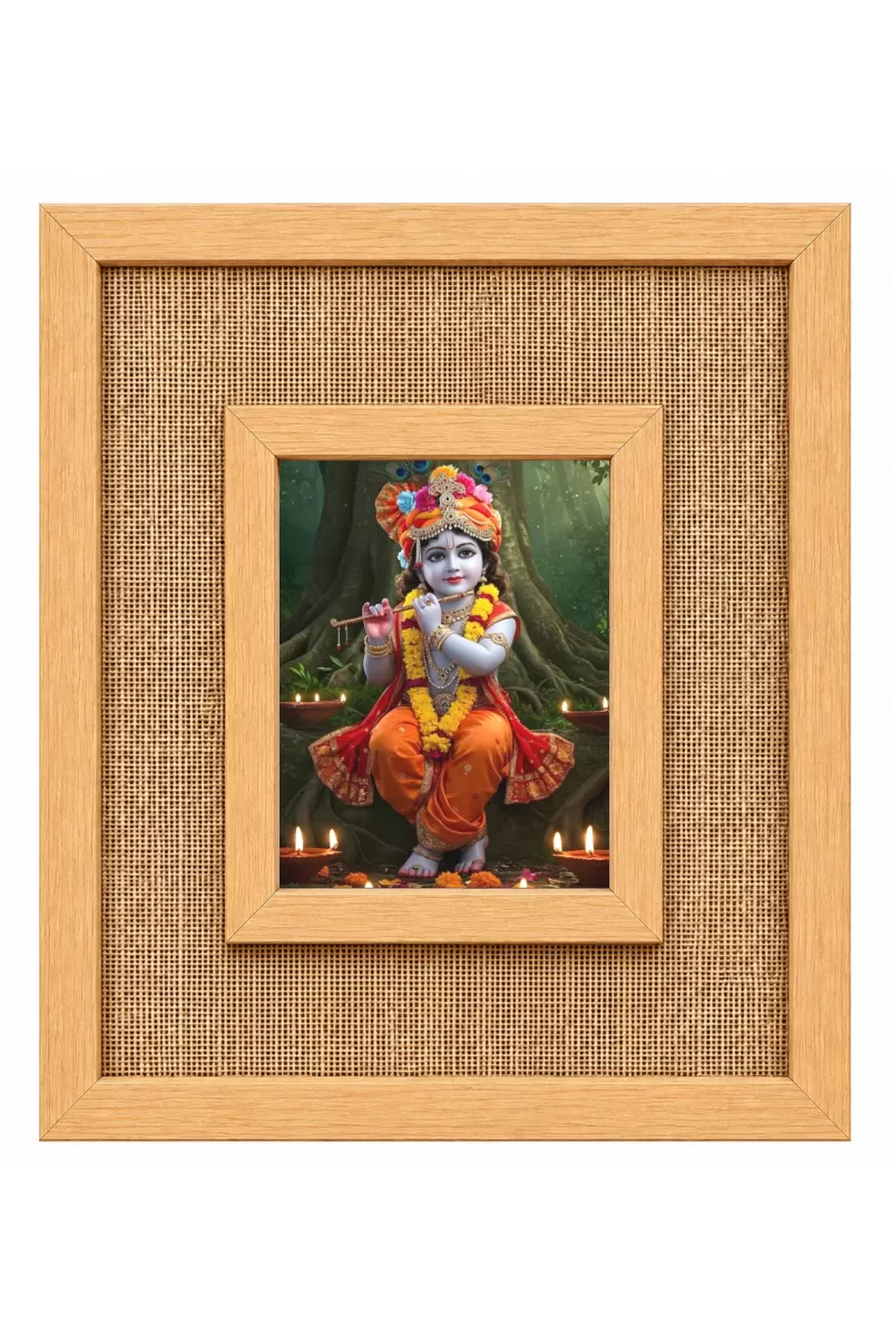 Lord Krishna Laminated Jute Wall Photo Frame, 14 X 16 Inch (F173927)