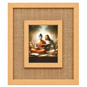 Buddha And Jesus Christ Laminated Jute Wall Photo Frame, 14 X 16 Inch (F173933)