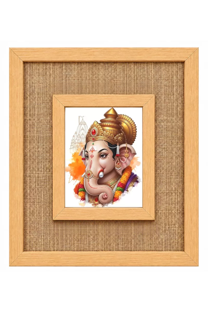 Lord Ganesha Laminated Jute Wall Photo Frame, 14 X 16 Inch (F173942)