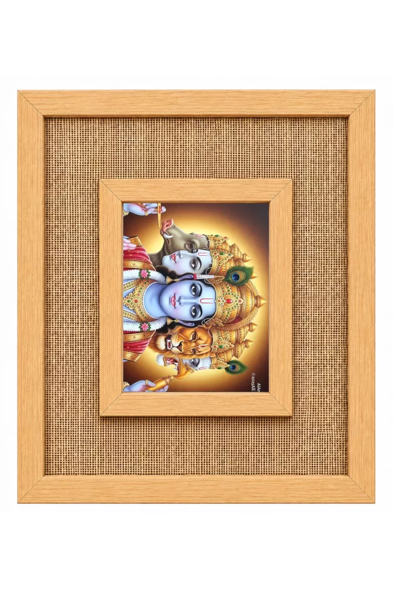 Lord Bramaha Vishna Maeshawr Laminated Jute Wall Photo Frame, 14 X 16 Inch (F173943)