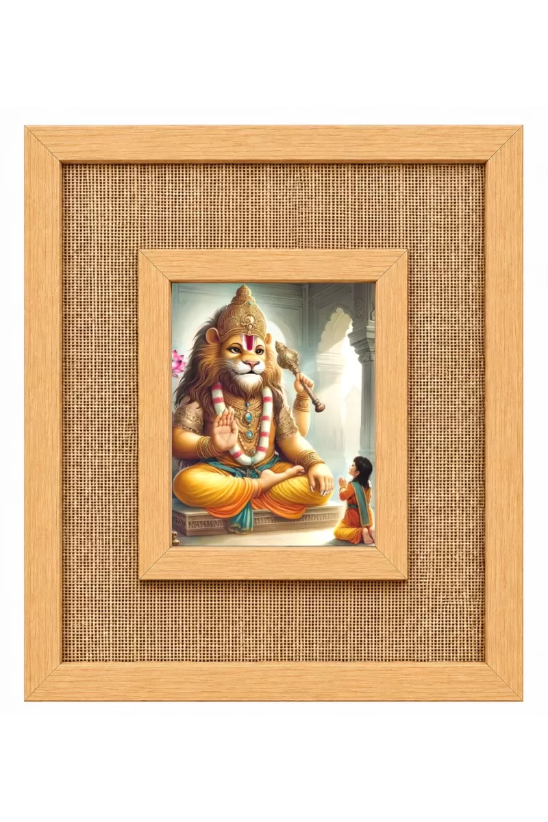 Lord Narasimha Laminated Jute Wall Photo Frame, 14 X 16 Inch (F173950)