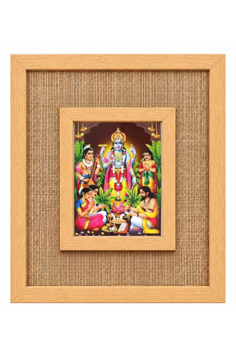 Lord Sattyanarayan Laminated Jute Wall Photo Frame, 14 X 16 Inch (F173954)