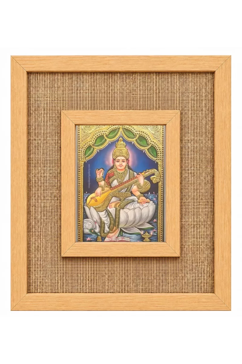 Goddess Saraswati Laminated Jute Wall Photo Frame, 14 X 16 Inch (F173964)