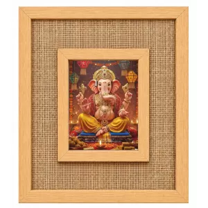 Lord Ganesha Laminated Jute Wall Photo Frame, 14 X 16 Inch (F173978)