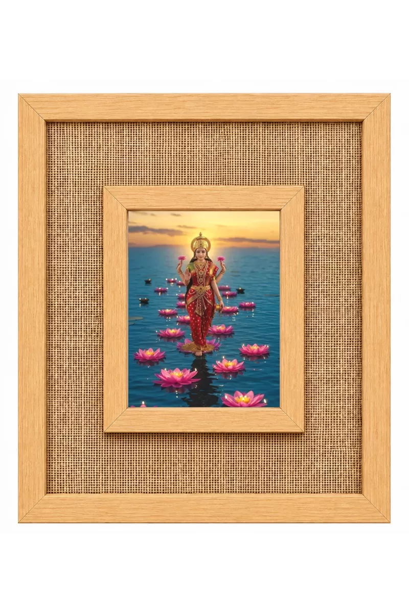 Goddess Lakshmi Laminated Jute Wall Photo Frame, 14 X 16 Inch (F173981)