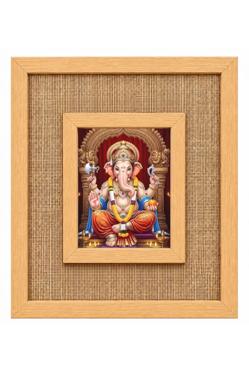 Lord Ganesha Laminated Jute Wall Photo Frame, 14 X 16 Inch (F173985)