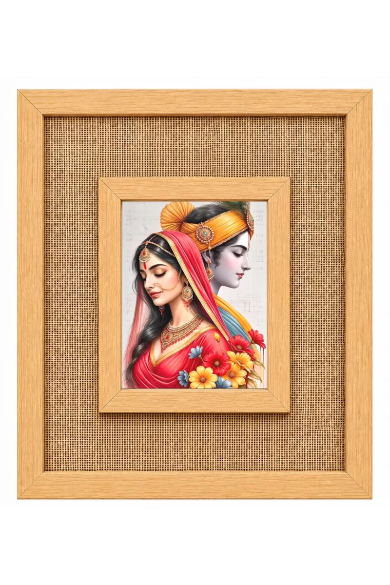 Shree Krishna And Shree Radha Laminated Jute Wall Photo Frame, 14 X 16 Inch (F173988)