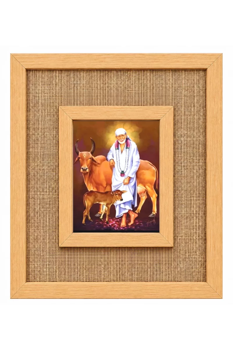 Sai Baba Laminated Jute Wall Photo Frame, 14 X 16 Inch (F173991)