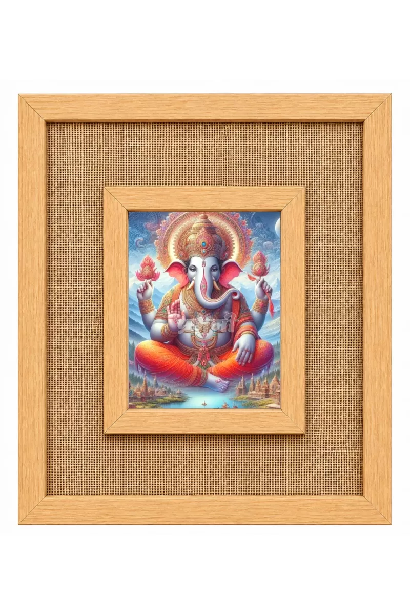 Lord Ganesha Laminated Jute Wall Photo Frame, 14 X 16 Inch (F174003)