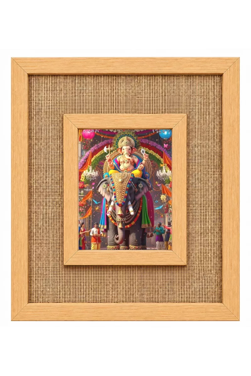 Lord Ganesha Laminated Jute Wall Photo Frame, 14 X 16 Inch (F174014)