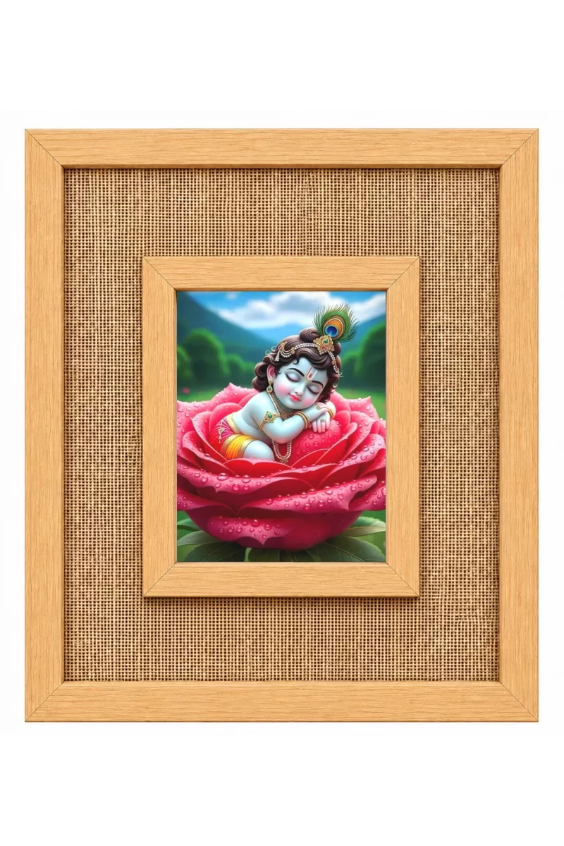 Lord Krishna Laminated Jute Wall Photo Frame, 14 X 16 Inch (F174017)