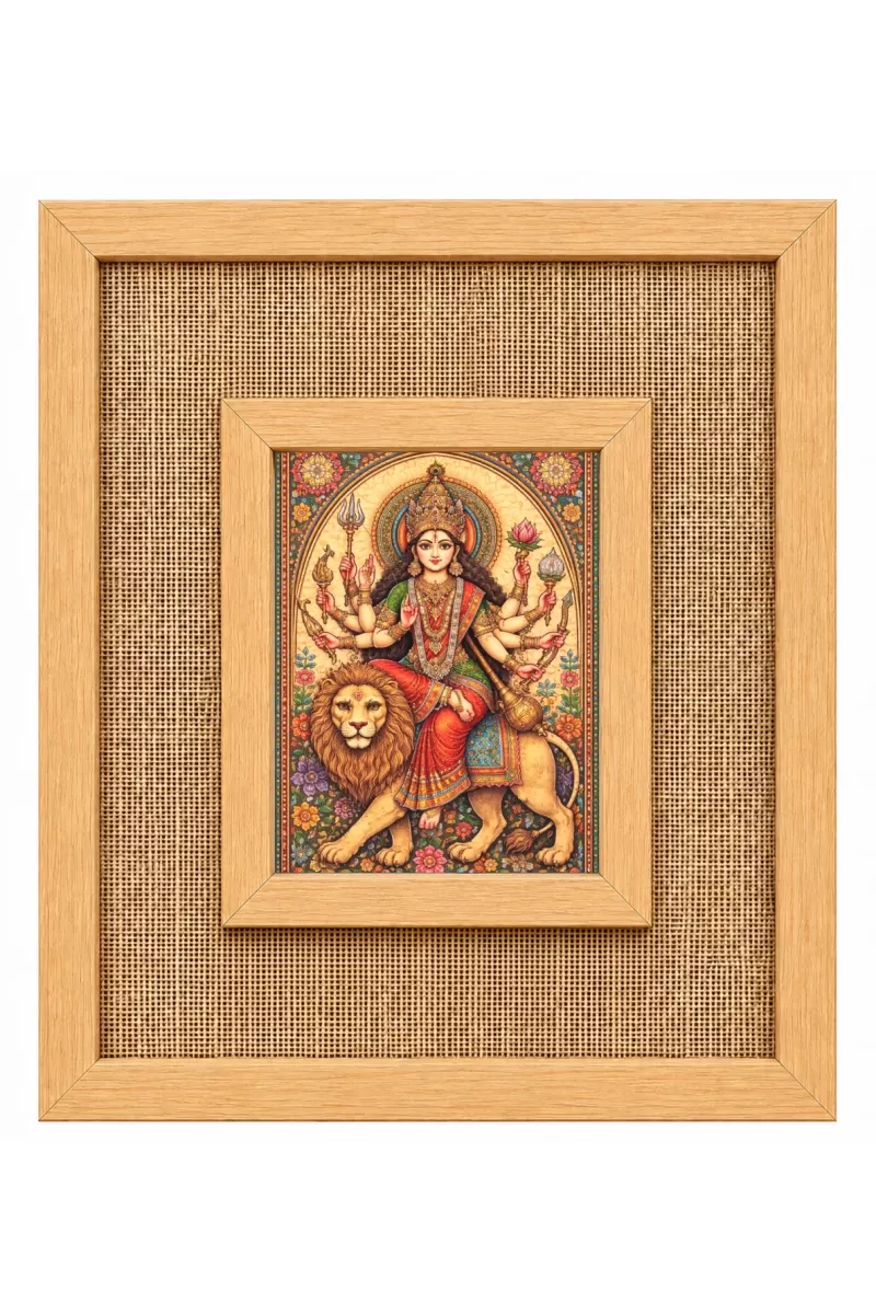 Durga Maa Laminated Jute Wall Photo Frame, 14 X 16 Inch (F174035)