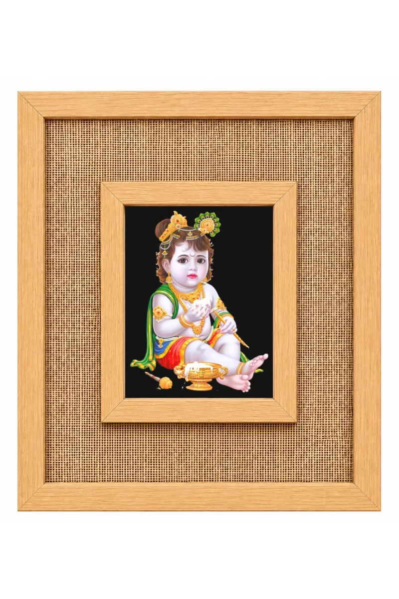 Baby Krishna Laminated Jute Wall Photo Frame, 14 X 16 Inch (F174037)