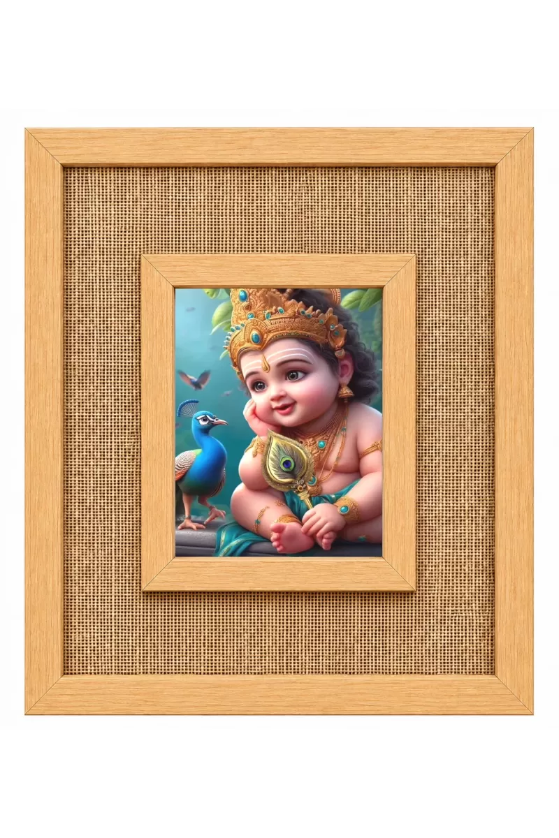 Lord Krishna Laminated Jute Wall Photo Frame, 14 X 16 Inch (F174046)