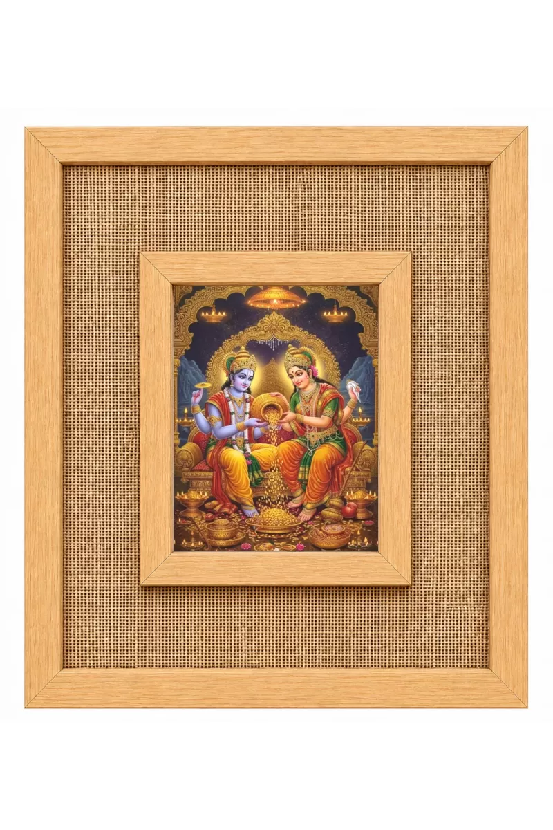 God Narayan And Lakshmi Laminated Jute Wall Photo Frame, 14 X 16 Inch (F174055)