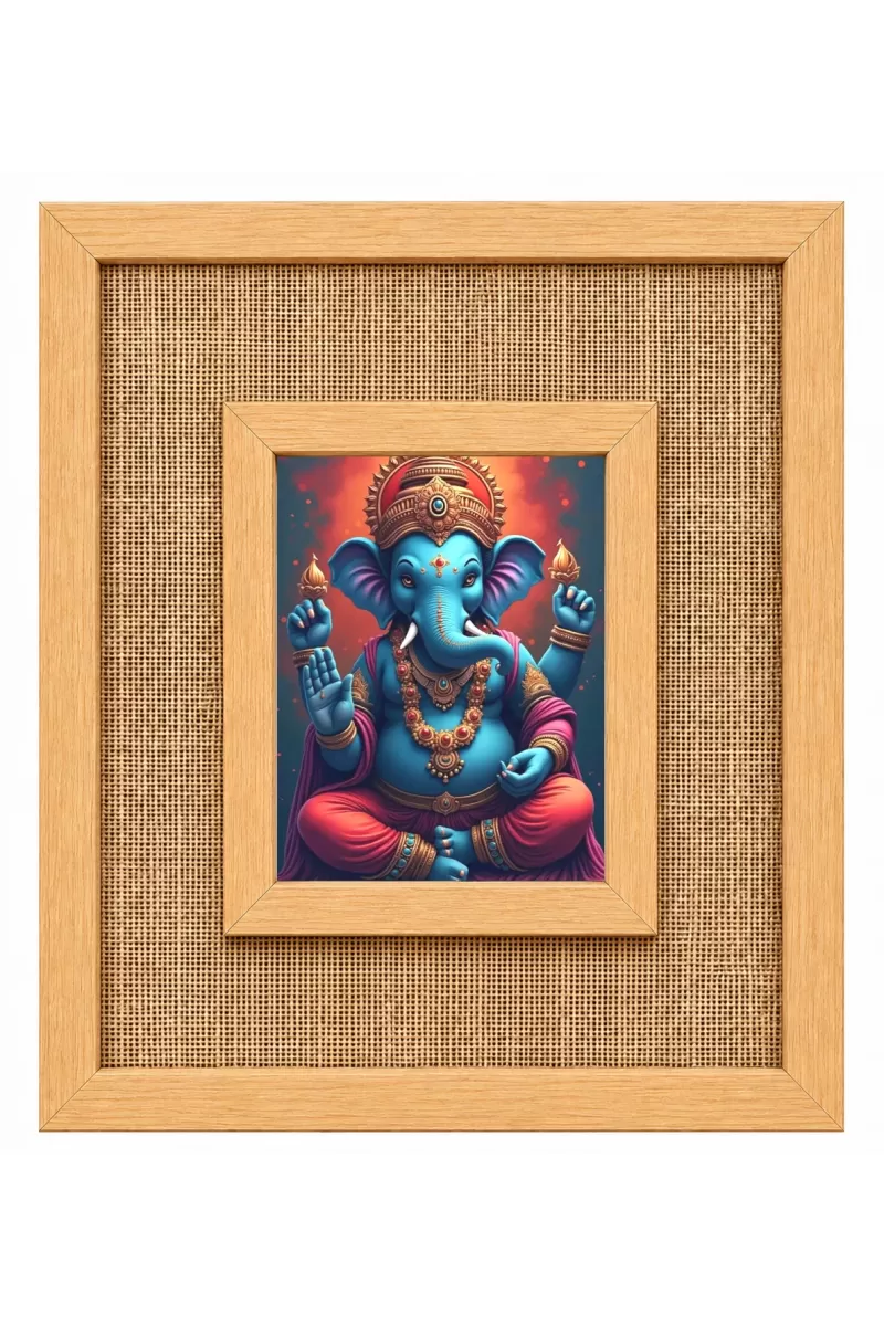 Lord Ganesha Laminated Jute Wall Photo Frame, 14 X 16 Inch (F174057)