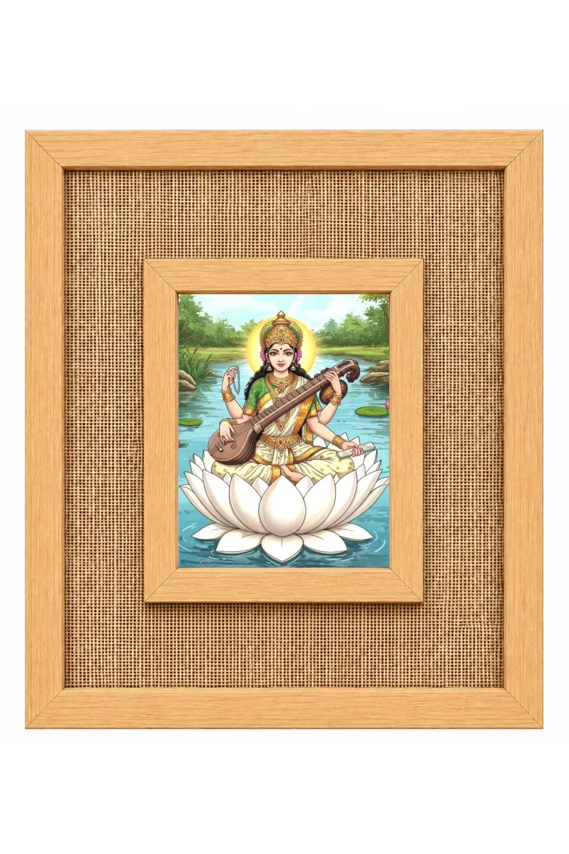 Goddess Saraswati Laminated Jute Wall Photo Frame, 14 X 16 Inch (F174067)