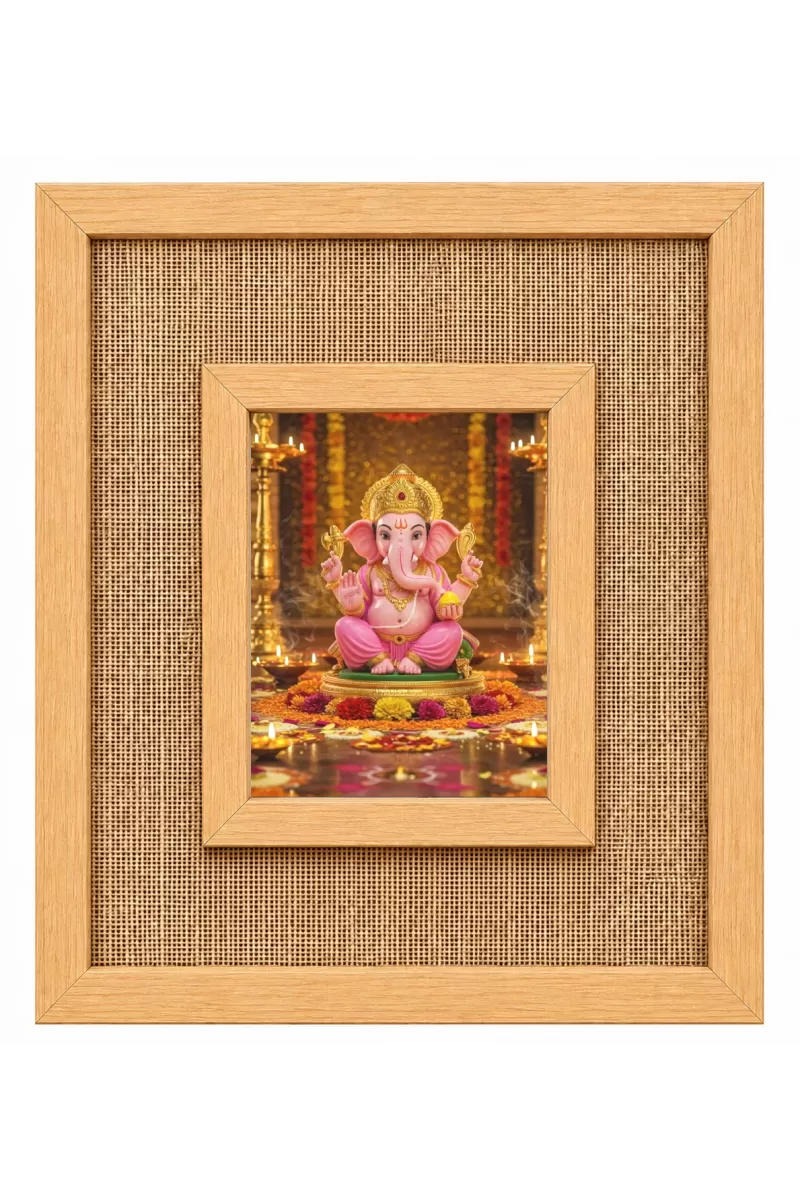 Lord Ganesha Laminated Jute Wall Photo Frame, 14 X 16 Inch (F174070)