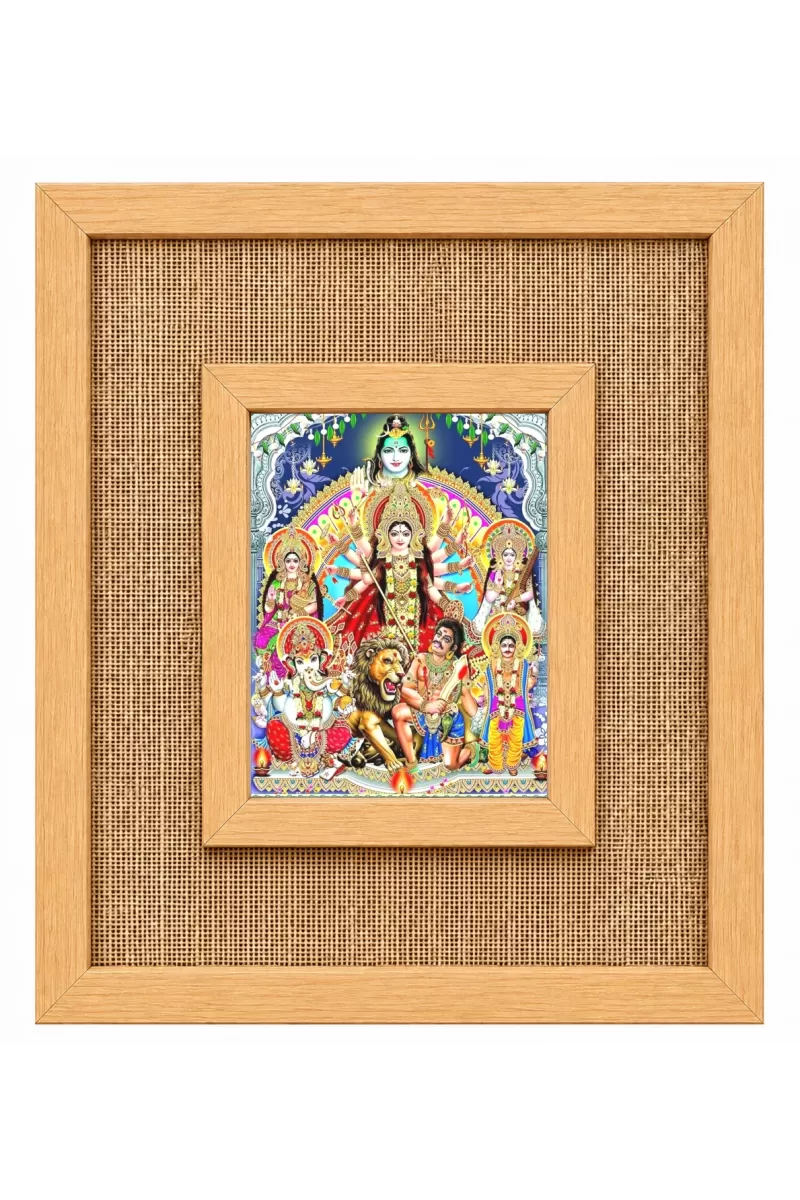 Maa Durga Family Laminated Jute Wall Photo Frame, 14 X 16 Inch (F174077)