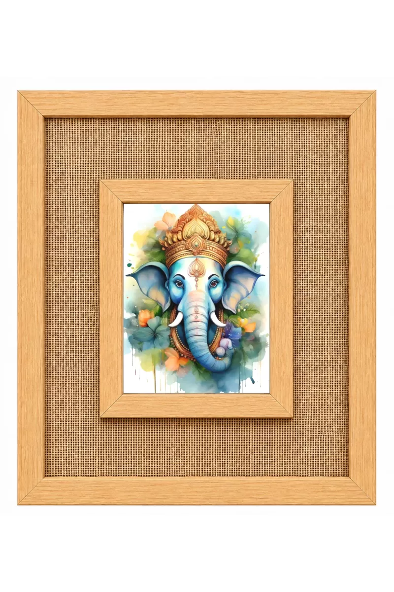 Lord Ganesha Laminated Jute Wall Photo Frame, 14 X 16 Inch (F174079)