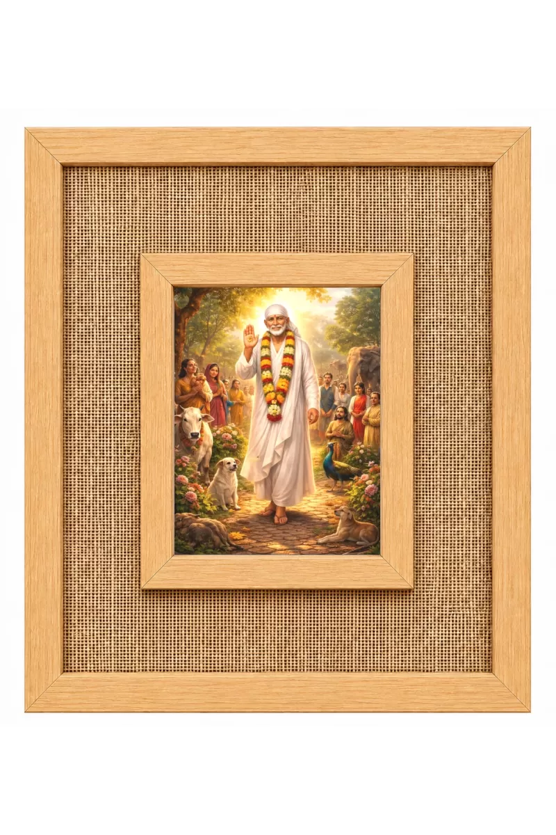 Sai Baba Laminated Jute Wall Photo Frame, 14 X 16 Inch (F174082)