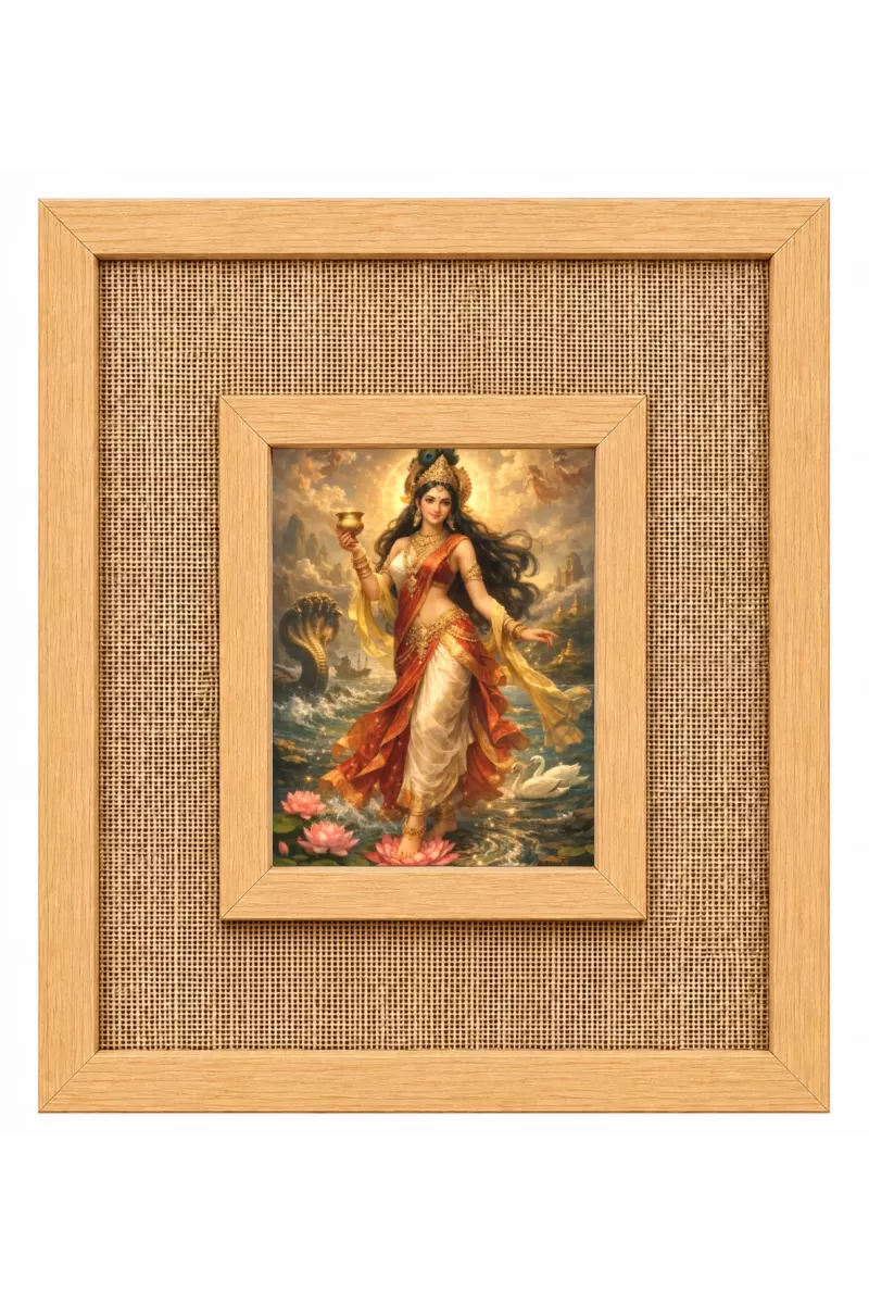 Goddess Ganaga Laminated Jute Wall Photo Frame, 14 X 16 Inch (F174091)