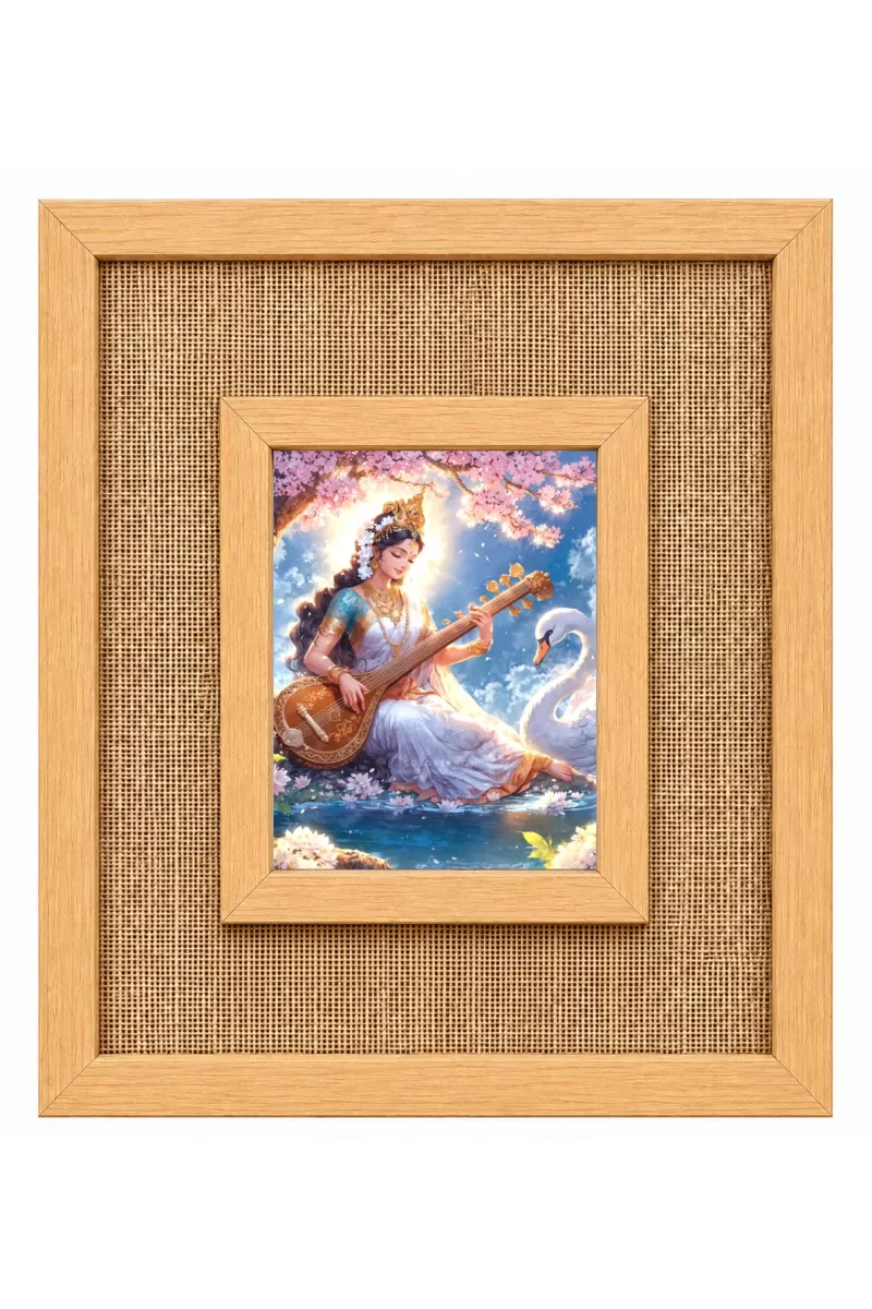 Goddess Saraswati Laminated Jute Wall Photo Frame, 14 X 16 Inch (F174107)
