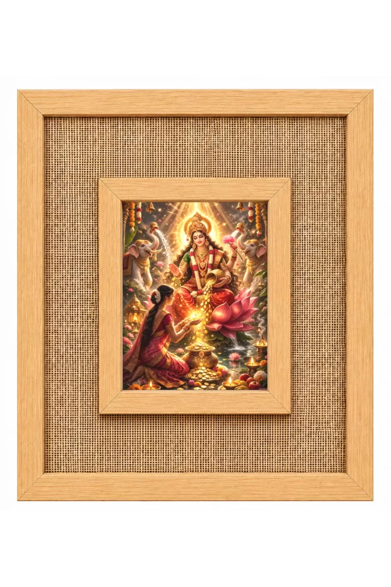 Goddess Lakshmi Laminated Jute Wall Photo Frame, 14 X 16 Inch (F174108)