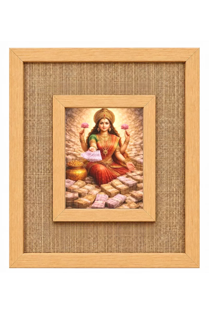 Goddess Lakshmi Laminated Jute Wall Photo Frame, 14 X 16 Inch (F174114)