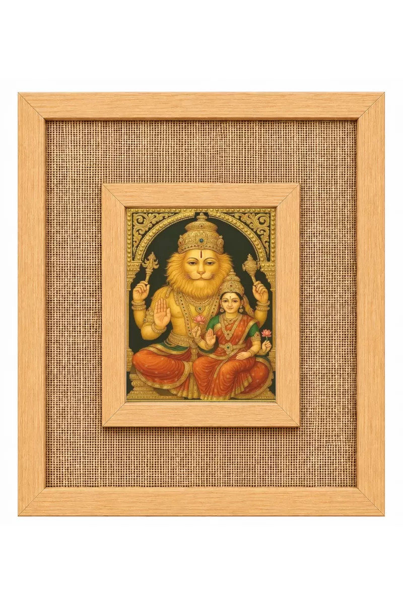 Lakshmi Narasimha Laminated Jute Wall Photo Frame, 14 X 16 Inch (F174115)