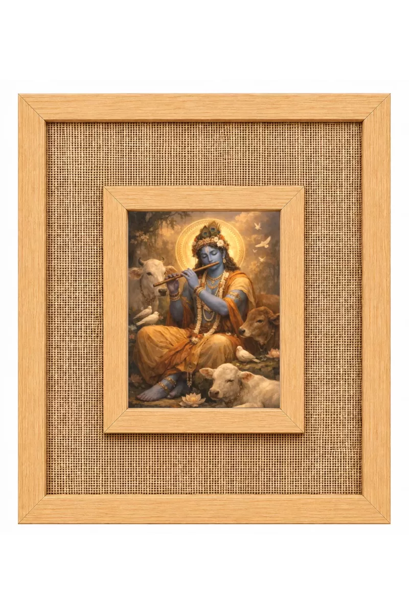 Lord Krishna Laminated Jute Wall Photo Frame, 14 X 16 Inch (F174124)