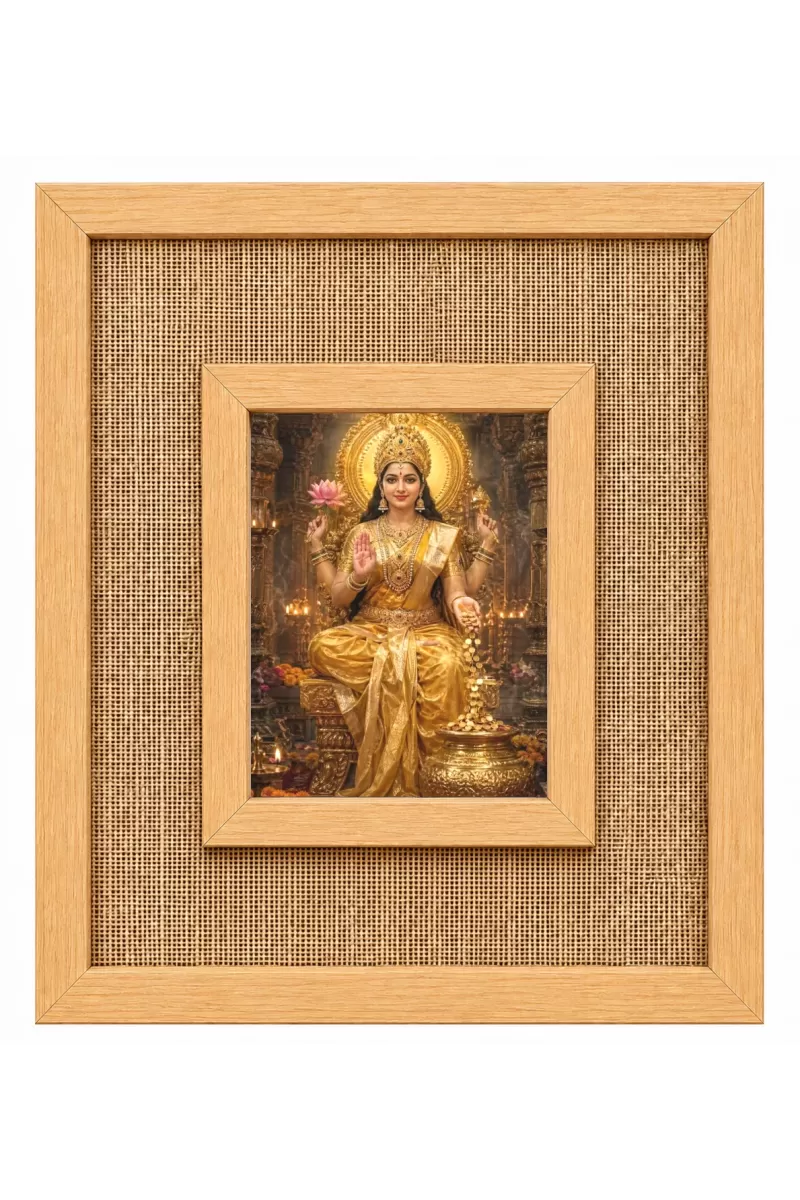 Goddess Lakshmi Laminated Jute Wall Photo Frame, 14 X 16 Inch (F174130)