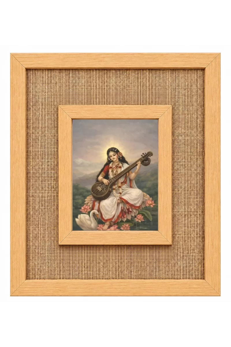 Goddess Saraswati Laminated Jute Wall Photo Frame, 14 X 16 Inch (F174143)